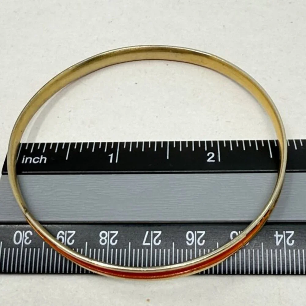 Napier Red Enamel Bangle Bracelet Vintage Signed‎ Gold-Tone Retro